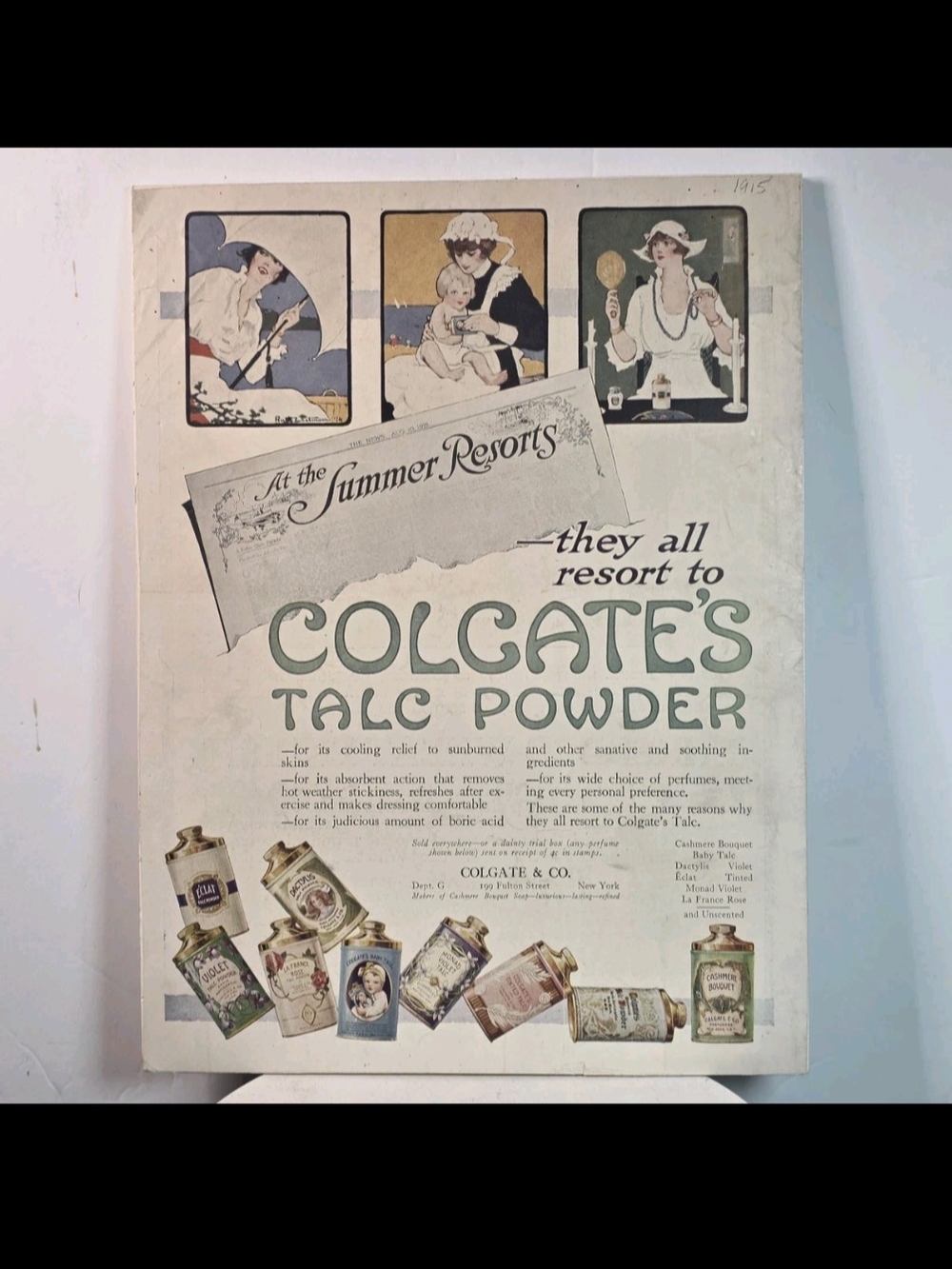 Colgate's Talc Powder Vintage Art Print in Cream and Green